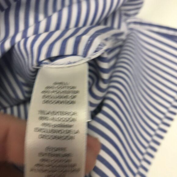 Chicos Shirt Womens Medium Blue White Stripe Button Down Floral Embroidery - Picture 6 of 10